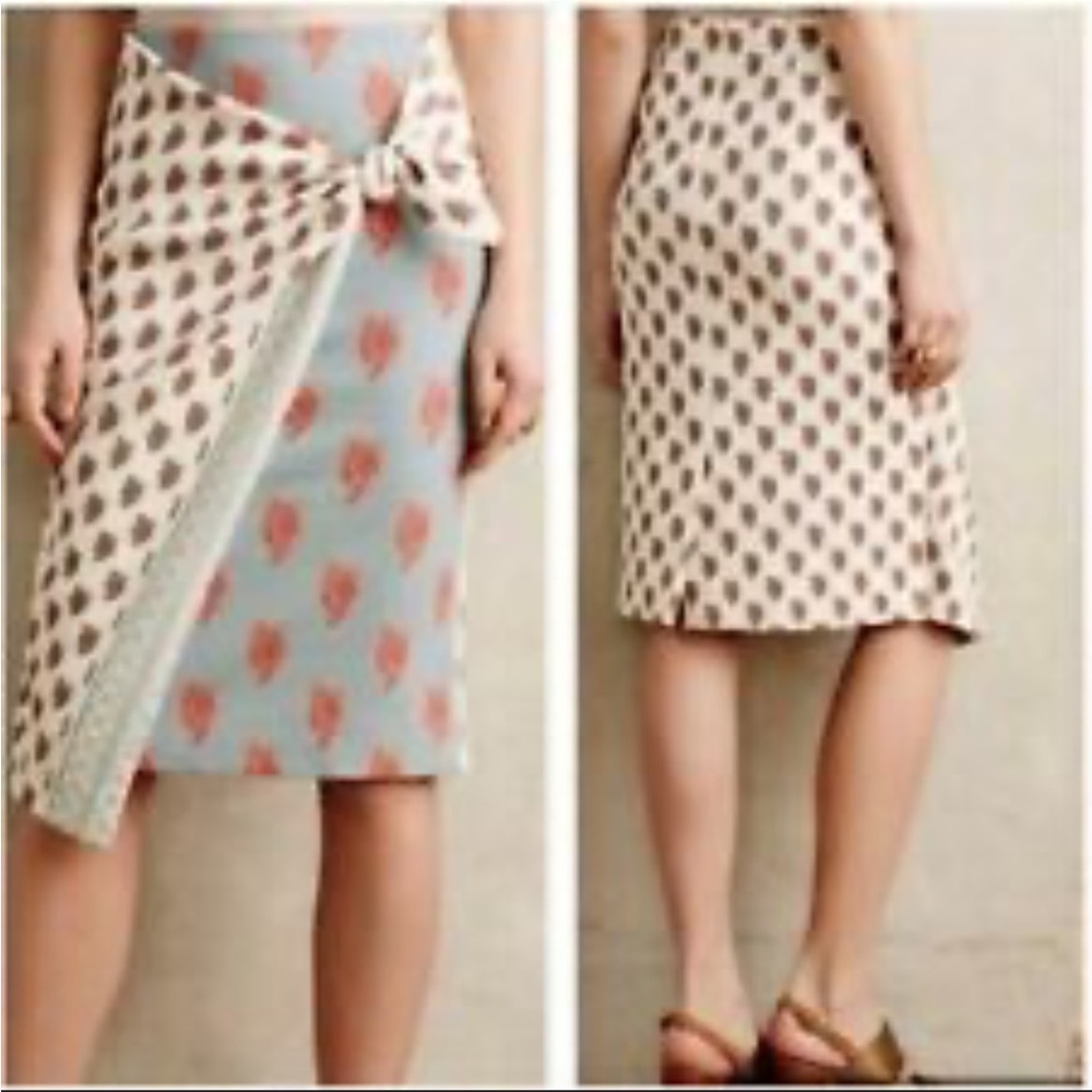Maeve Wrap Midi Skirt in Light Blue and Cream